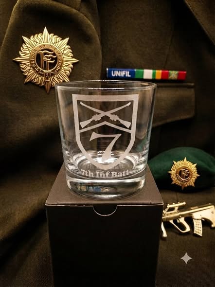 Irish Defence Forces 7th Infantry Battalion Engraved Whiskey Glass & Gift Box