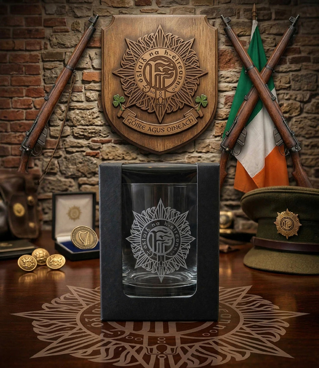 Irish Defence Forces Engraved Whiskey Glass - In Premium Gift Box