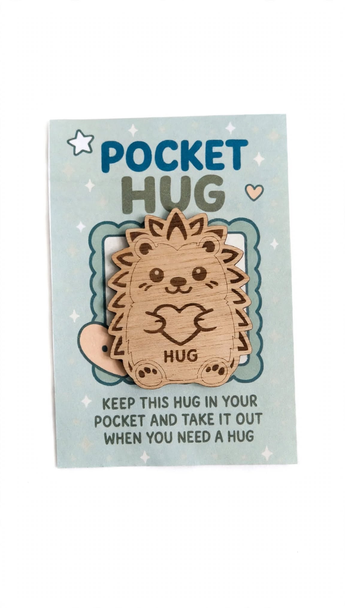 Hedgehog Pocket Hug - Wooden Hug Token - 50mm Laser Engraved Hedgehog Keepsake - Letterbox Hug Gift