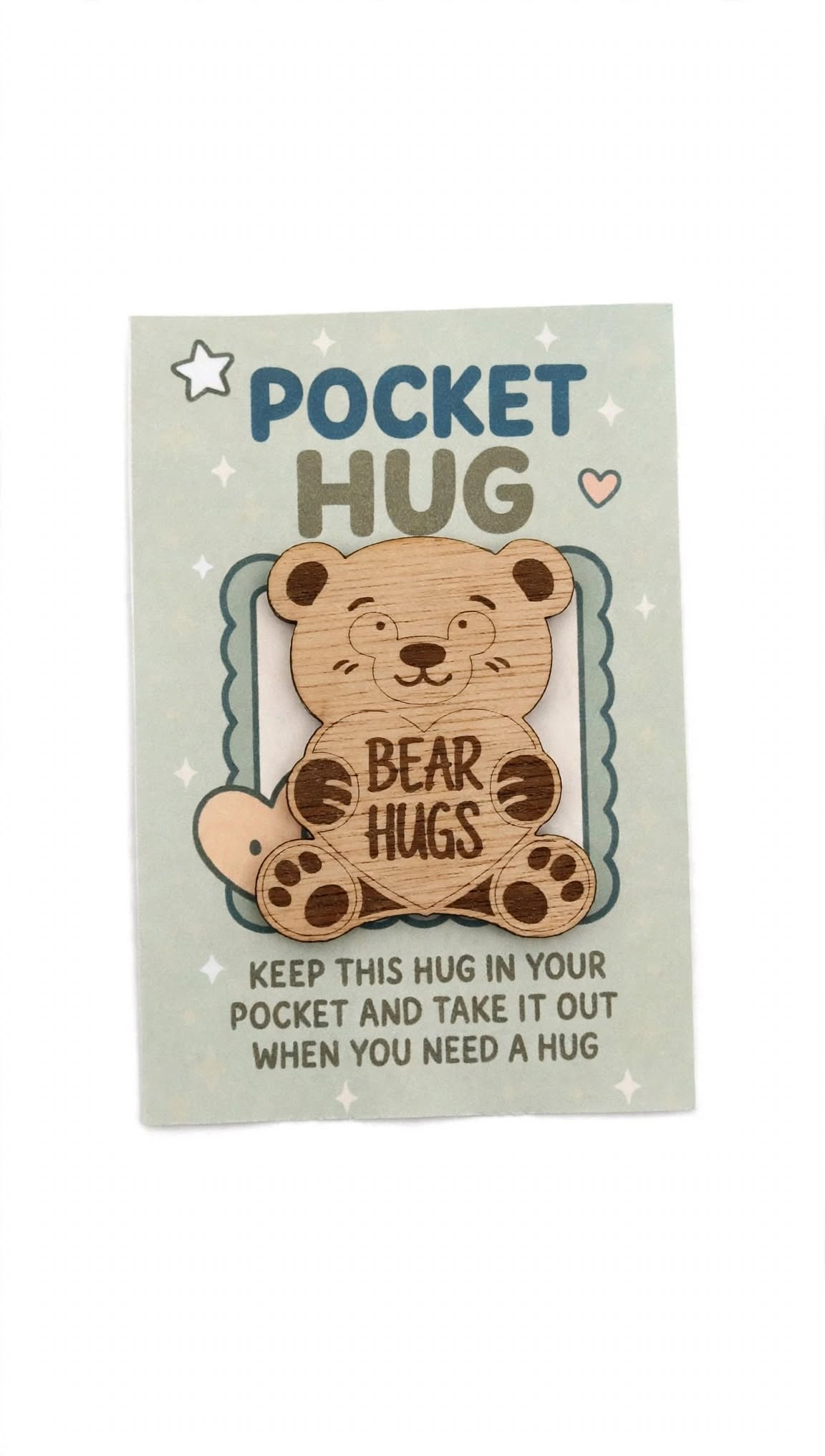 Bear Hugs Pocket Hug - Wooden Bear Token - 50mm Laser Engraved Bear Keepsake - Bear Hug Gift