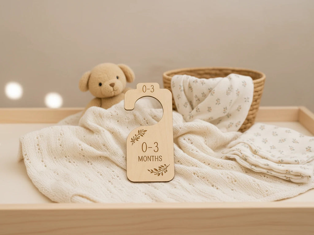Wooden Baby Closet Dividers Bundle | Laser Engraved Nursery Wardrobe Organizers | Newborn to 24 Months | Baby Shower Gift Set