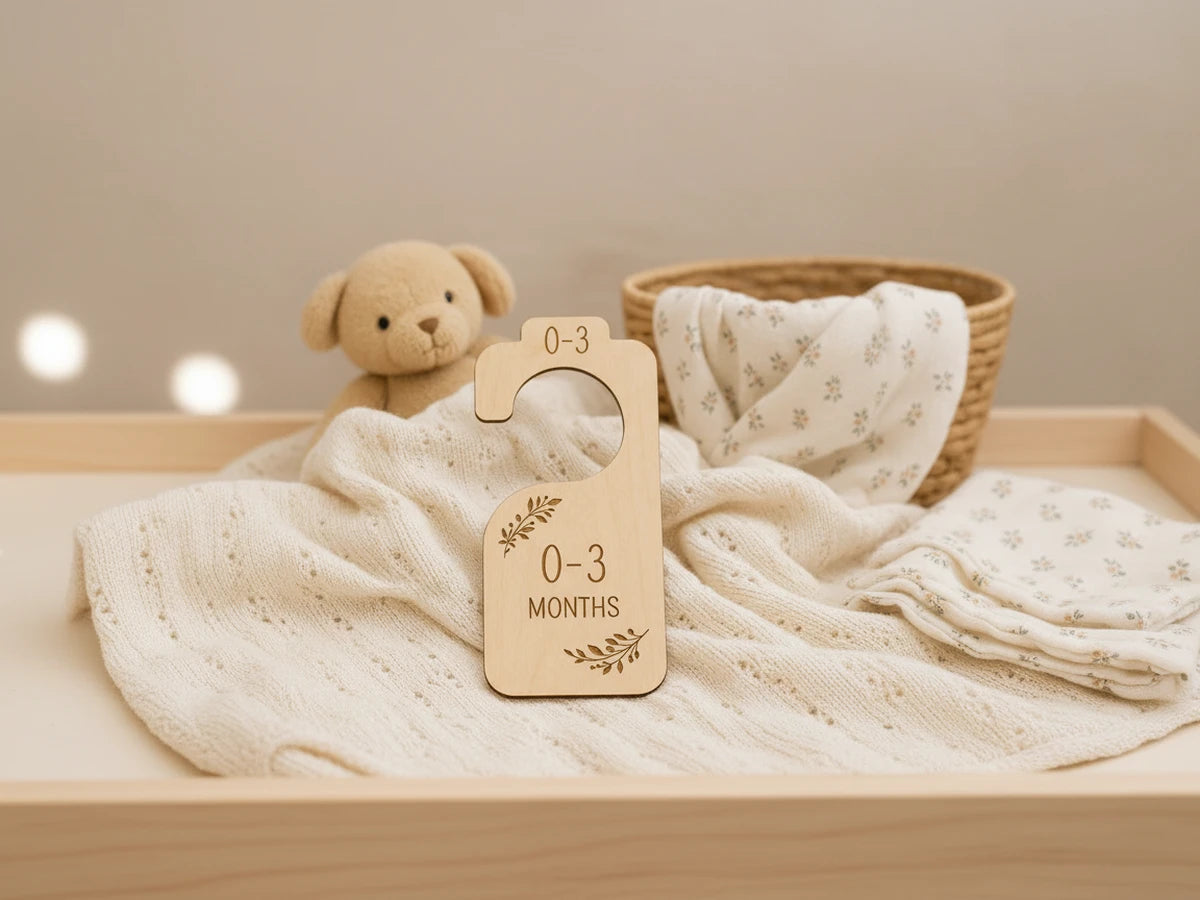 Wooden Baby Closet Dividers Bundle | Laser Engraved Nursery Wardrobe Organizers | Newborn to 24 Months | Baby Shower Gift Set