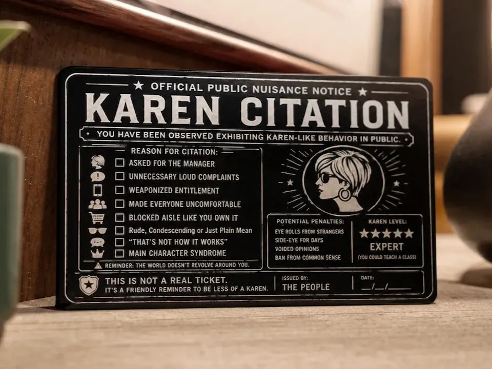 Funny Karen Citation Novelty Gag Ticket Business Cards (2pk)