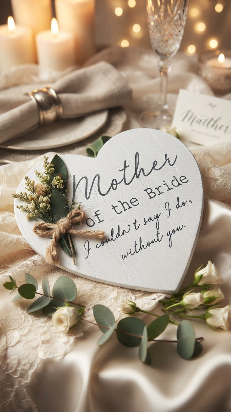 "Mother of the Bride - I couldn't say I do, without you." Heart Plaque