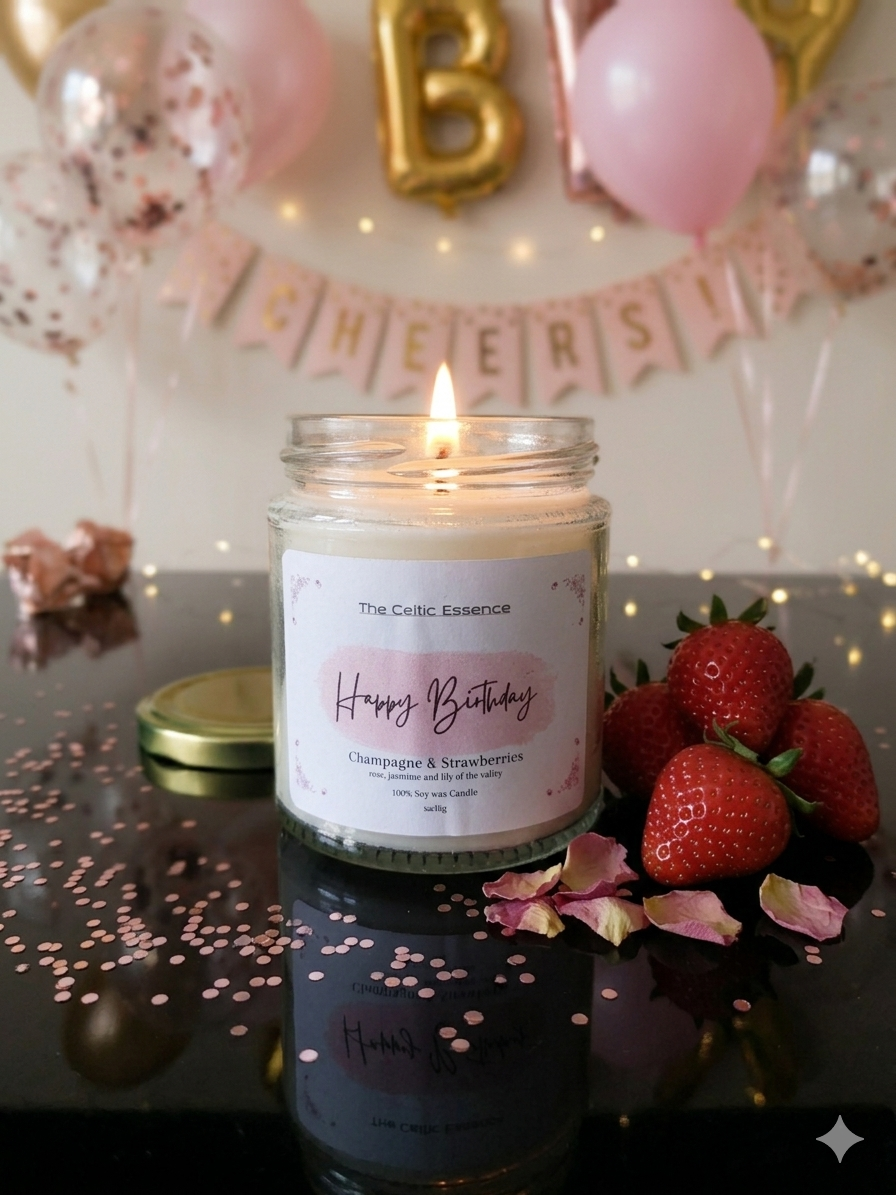 Birthday Scented Candle 'Champagne & Strawberries' with Gift Box