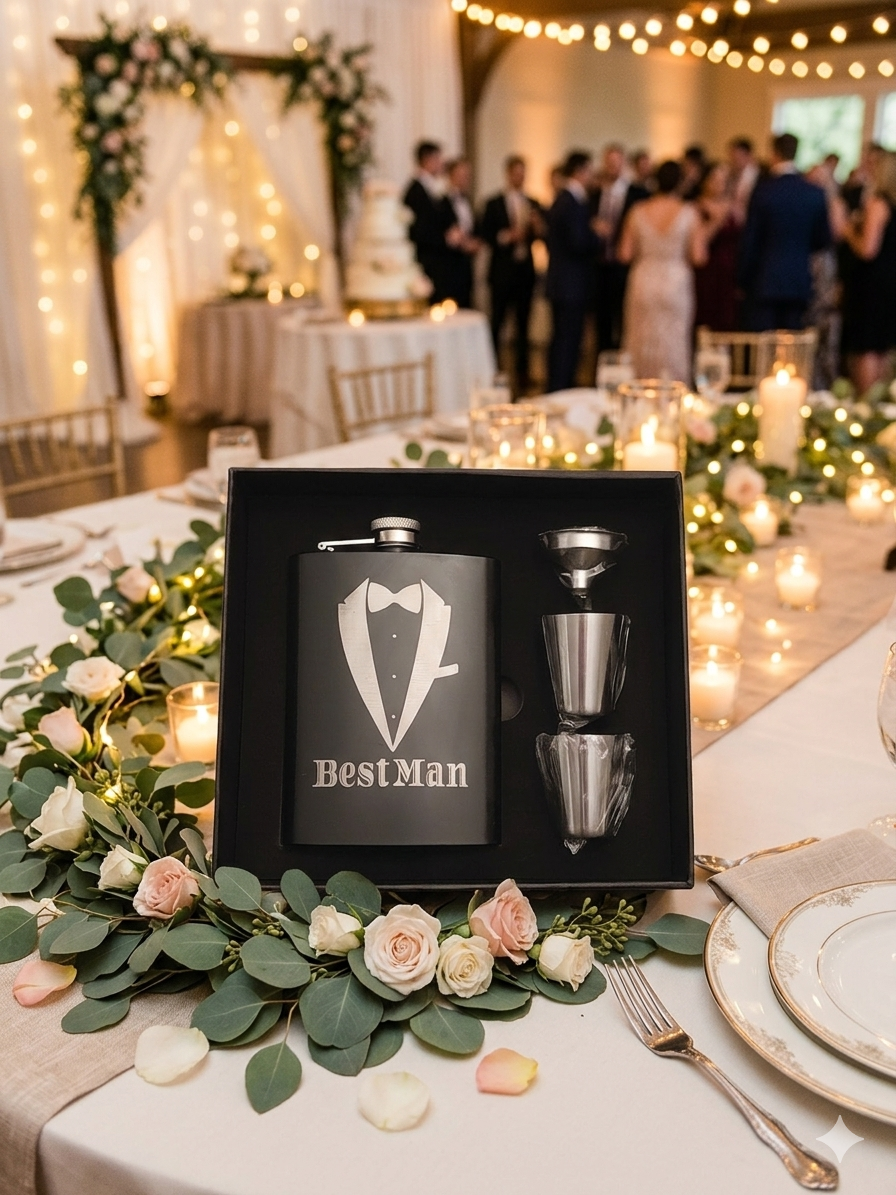 Best Man Hip Flask Gift Set