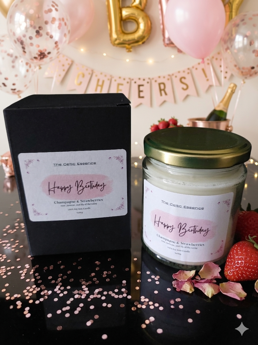 Birthday Scented Candle 'Champagne & Strawberries' with Gift Box