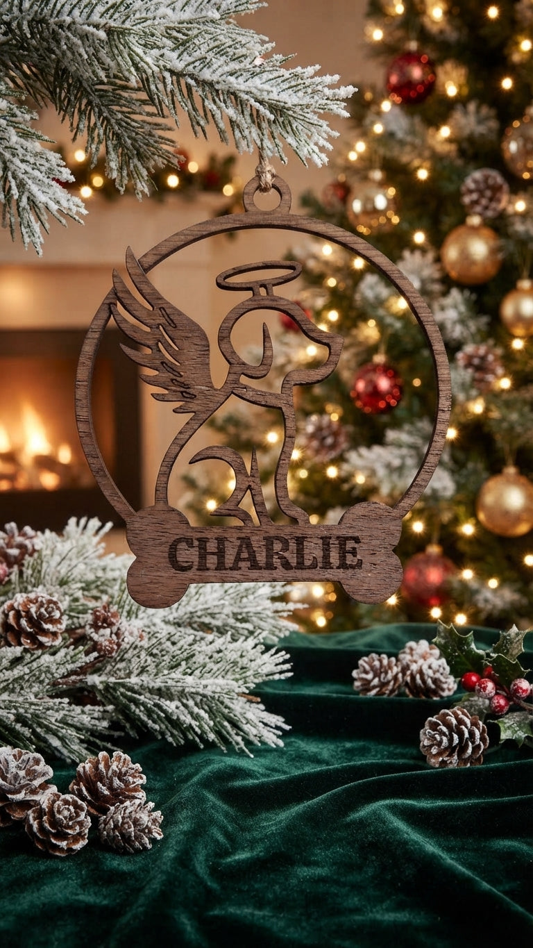 Personalised Walnut Pet Angel Christmas Ornament