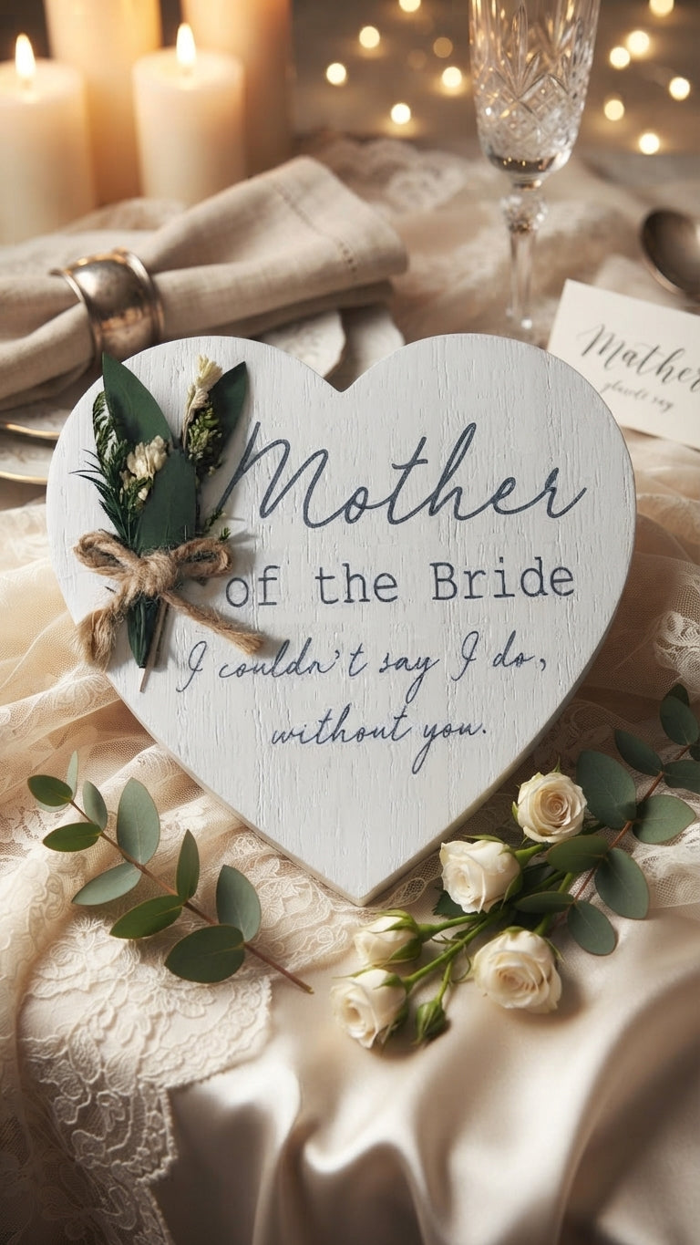 "Mother of the Bride - I couldn't say I do, without you." Heart Plaque