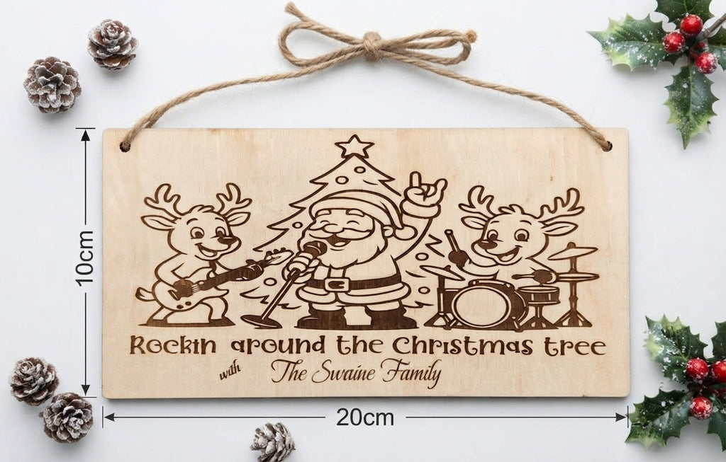 "Rockin' Around the Christmas Tree" Personalised Wooden Hanging Sign