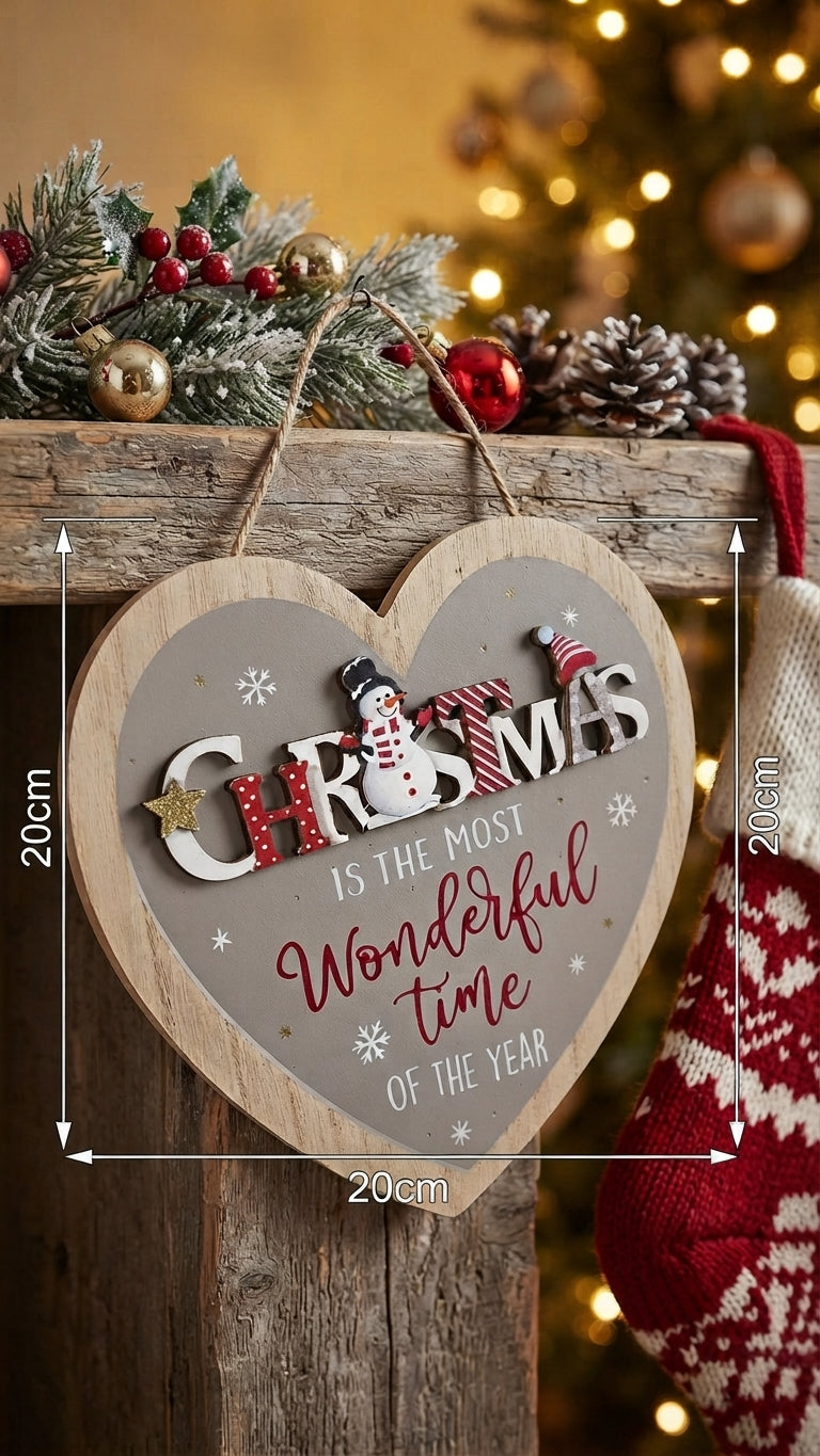 "Christmas Is The Most Wonderful Time Of The Year" Snowman Heart Plaque