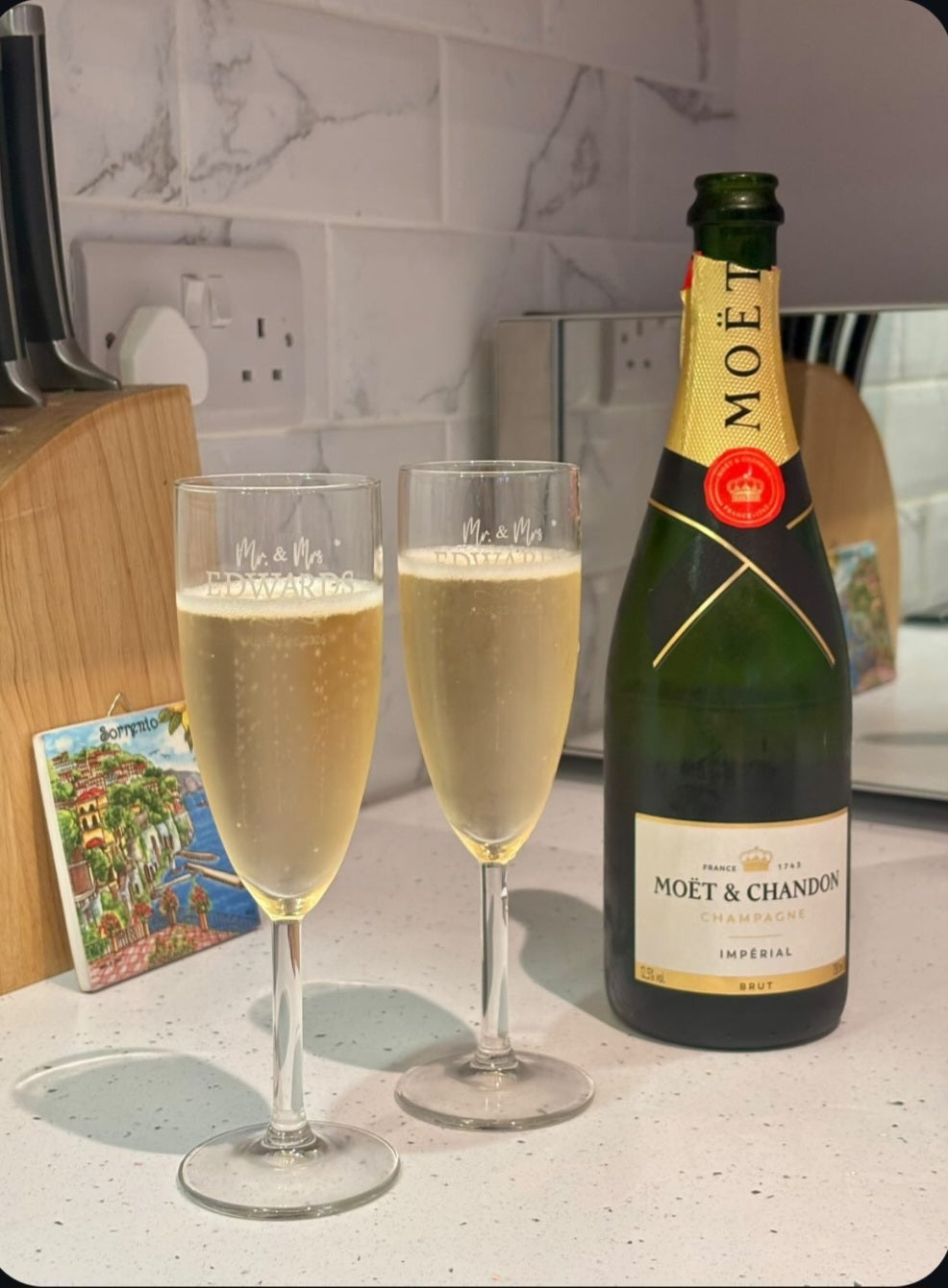 Personalised wedding champagne flute glasses
