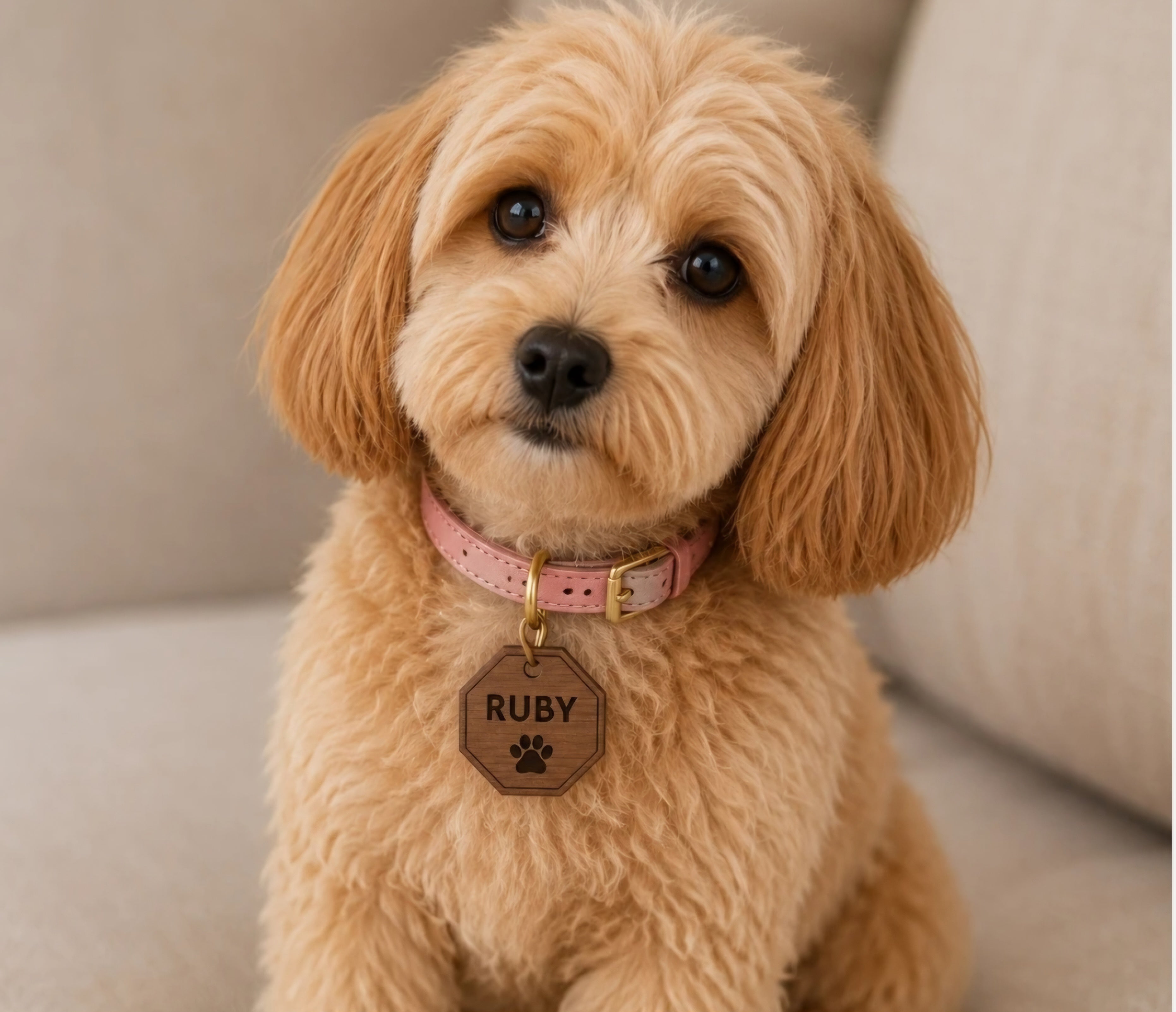 Personalised Walnut Dog Name Tag