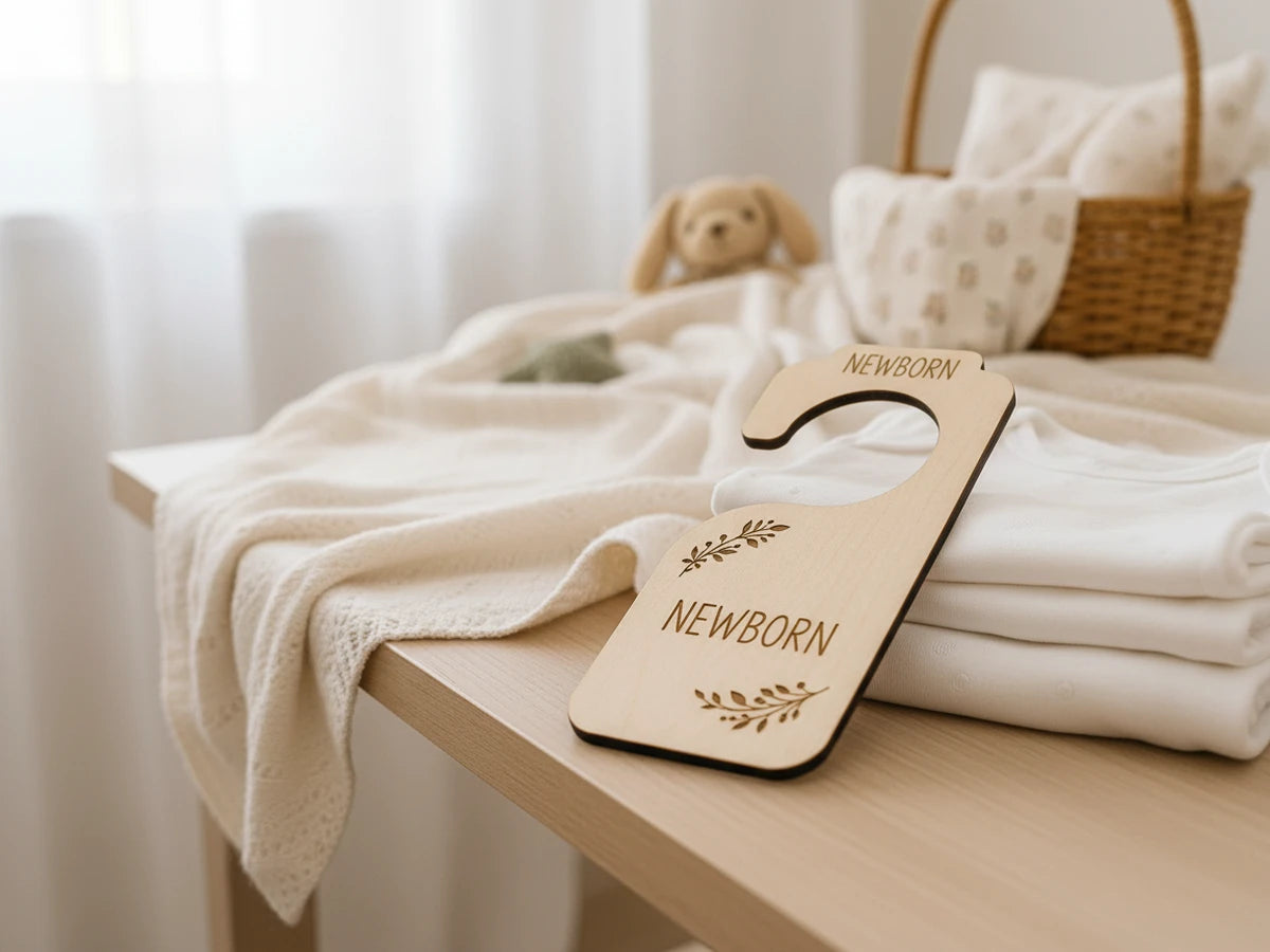 Wooden Baby Closet Dividers Bundle | Laser Engraved Nursery Wardrobe Organizers | Newborn to 24 Months | Baby Shower Gift Set