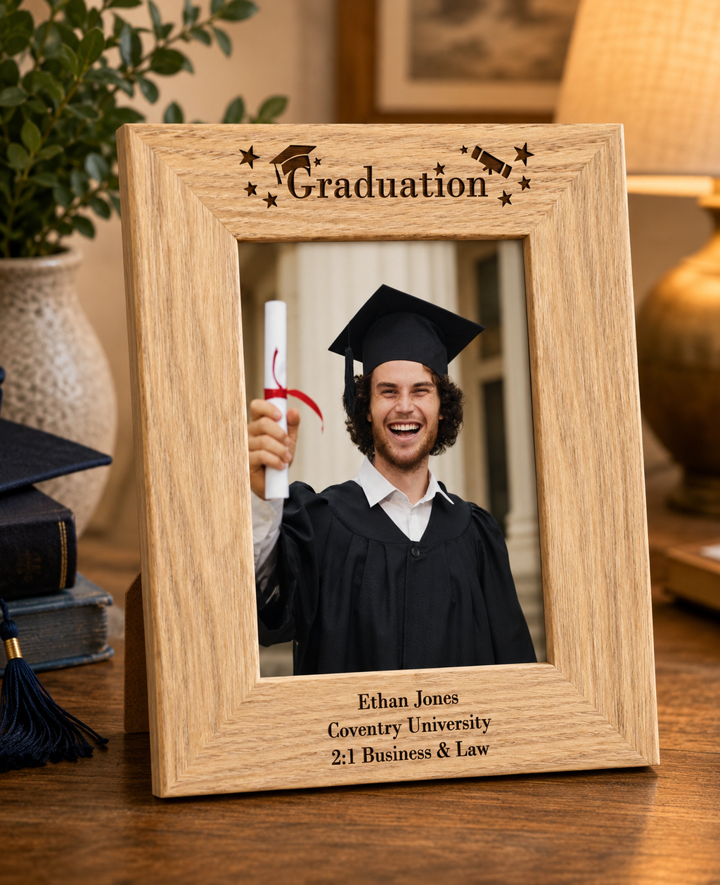 Personalised Laser-Engraved Solid Oak Graduation Picture Frame