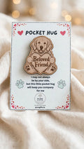 Golden Retriever Pocket Hug - Beloved Friend - 50mm Laser Engraved Wooden Token - Golden Retriever Keepsake Gift