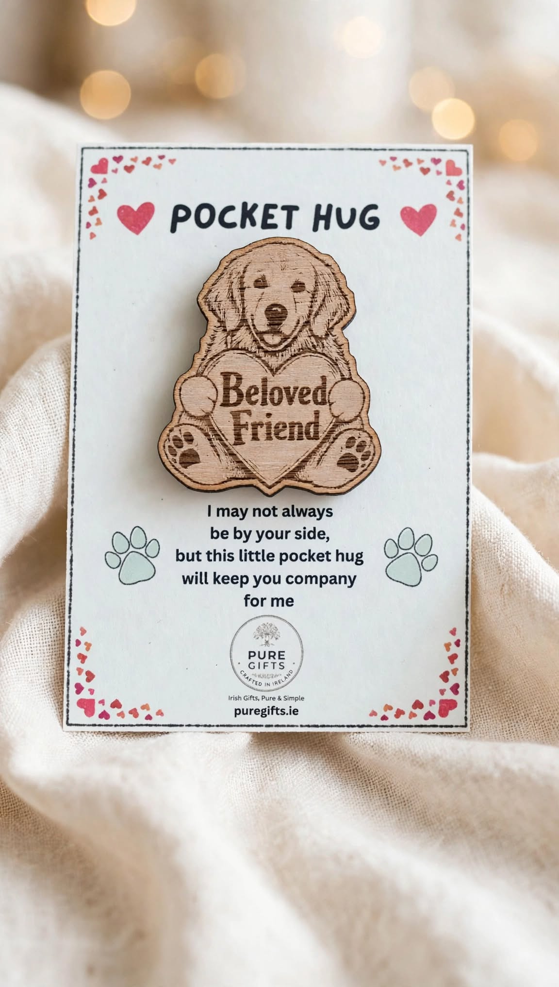 Golden Retriever Pocket Hug - Beloved Friend - 50mm Laser Engraved Wooden Token - Golden Retriever Keepsake Gift