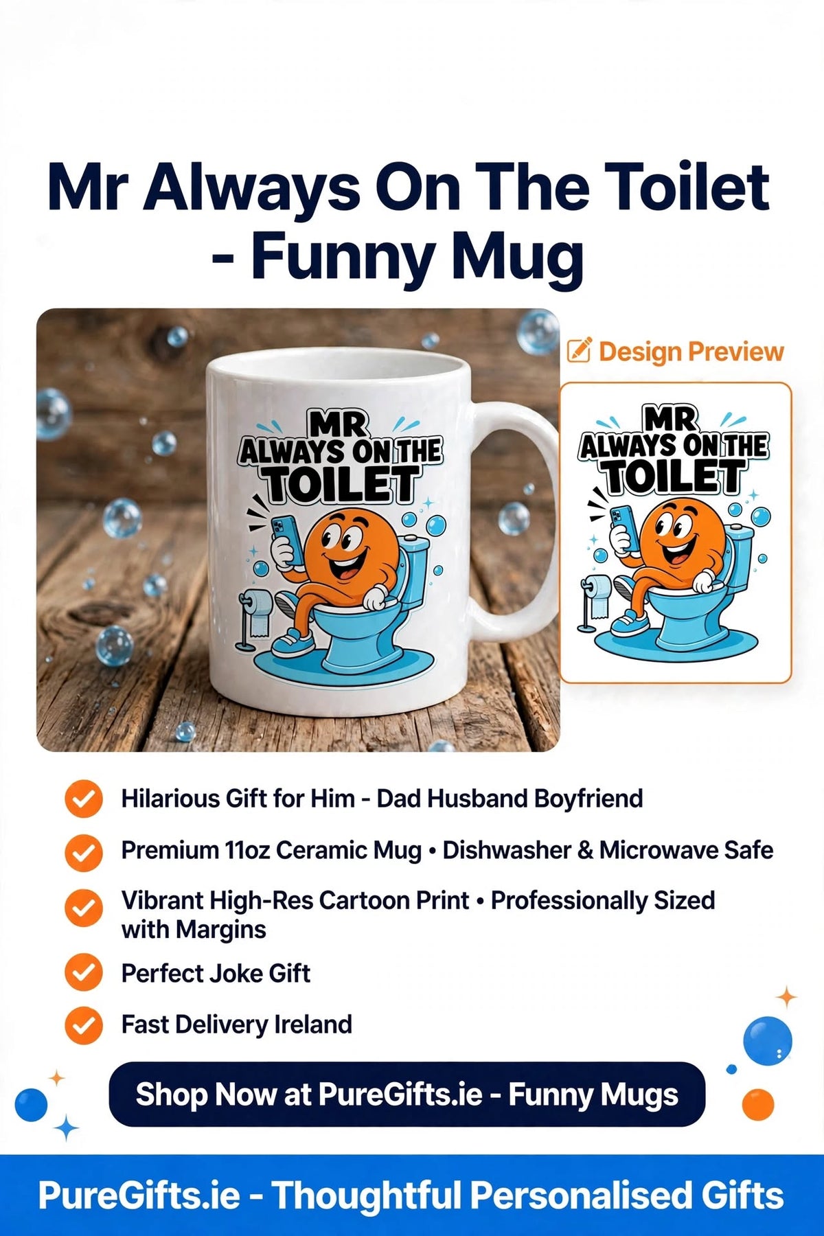 Mr Always On The Toilet Funny Mug | Hilarious Gift for Him | 11oz Ceramic Mug