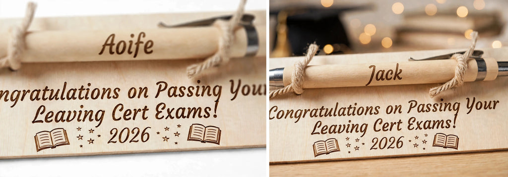 Personalised Leaving Cert Gift - Engraved Bamboo Pen & Wooden Card - Congratulations on Passing Your Leaving Cert Exams 2026