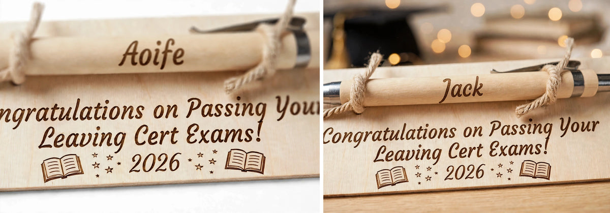 Personalised Leaving Cert Gift - Engraved Bamboo Pen & Wooden Card - Congratulations on Passing Your Leaving Cert Exams 2026