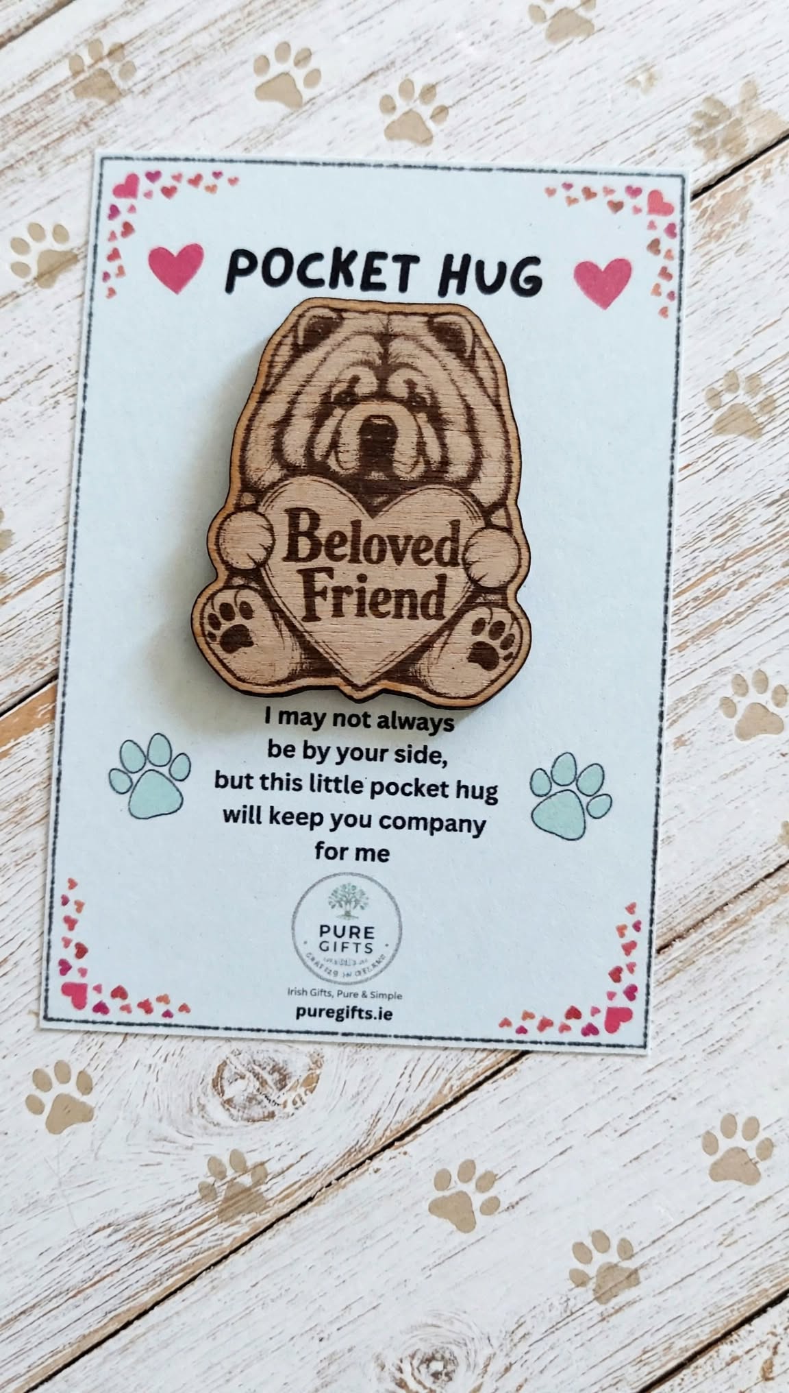 Chow Chow Pocket Hug - Beloved Friend - 50mm Laser Engraved Wooden Dog Token - Chow Chow Keepsake Gift