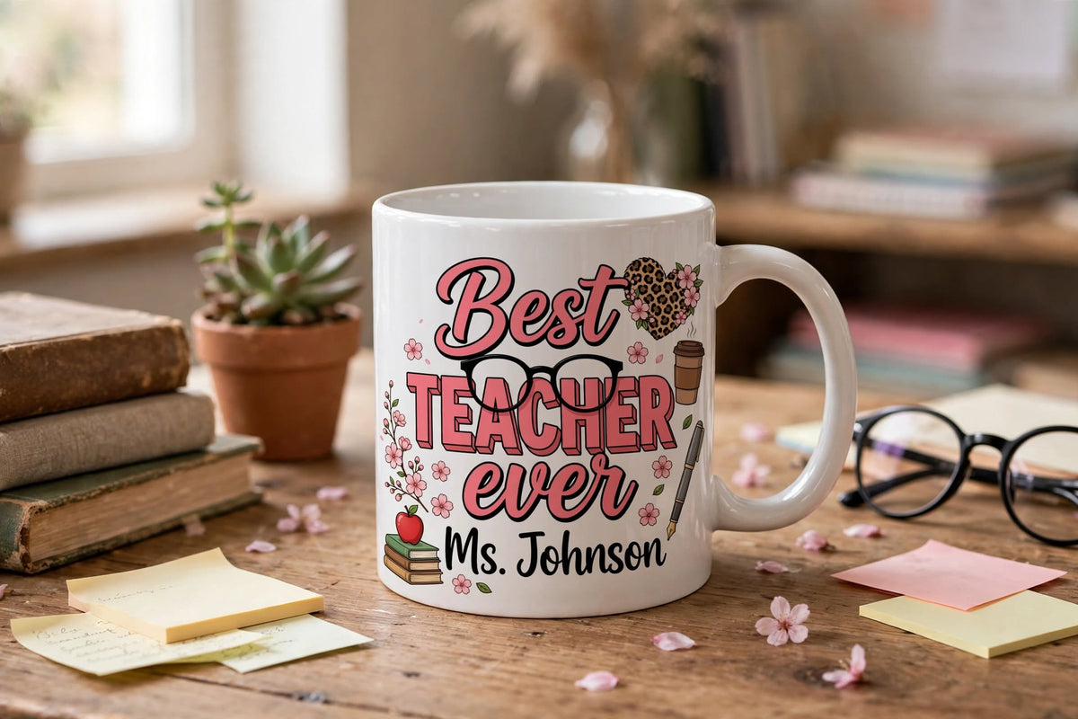 Best Teacher Ever Personalised Mug with Any Name - Teacher Thank You Gift | 11oz