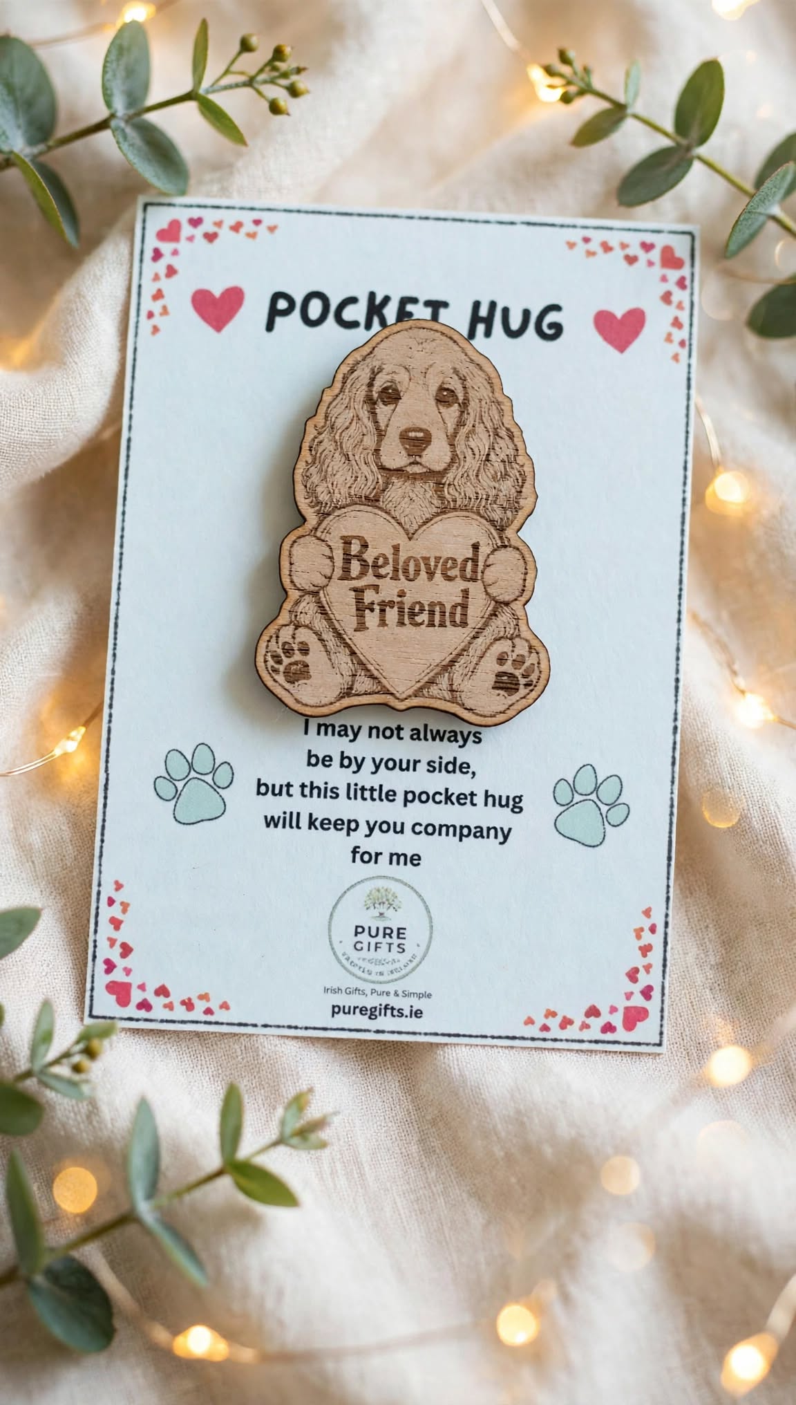 Cocker Spaniel Pocket Hug - Beloved Friend Wooden Token - 50mm Laser Engraved Dog Keepsake Gift
