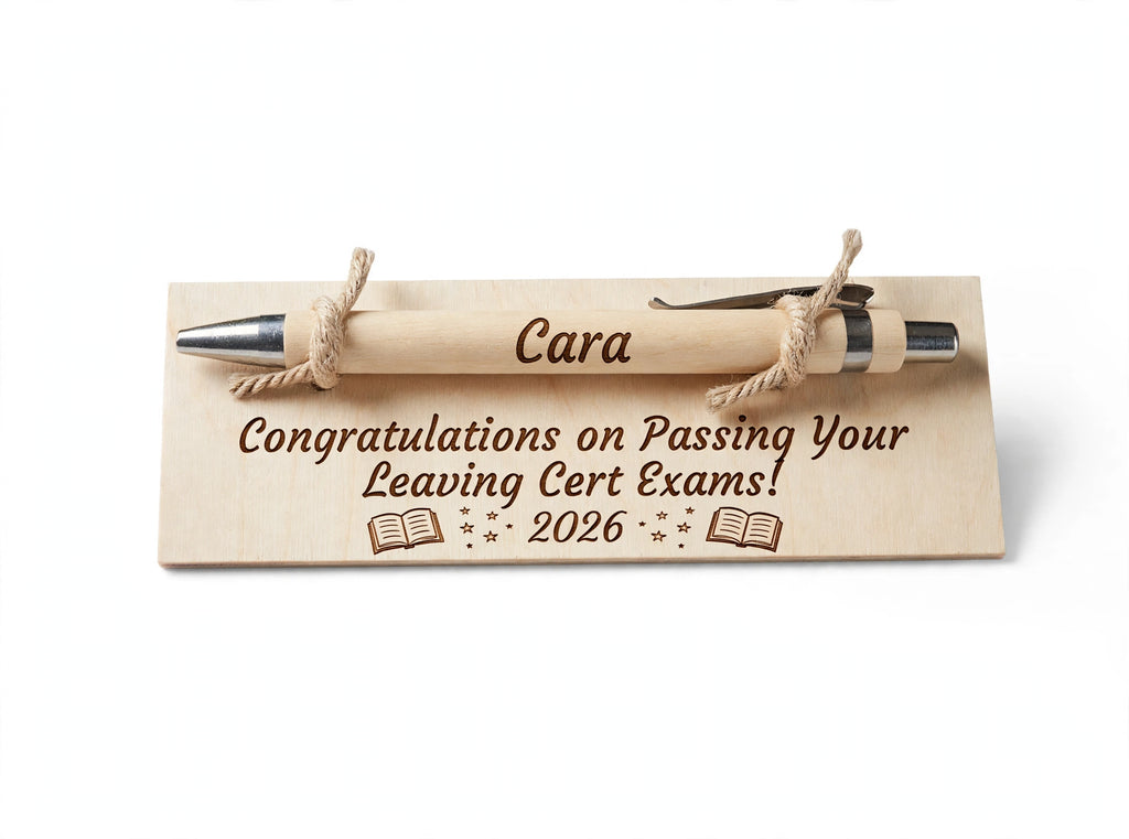 Personalised Leaving Cert Gift - Engraved Bamboo Pen & Wooden Card - Congratulations on Passing Your Leaving Cert Exams 2026