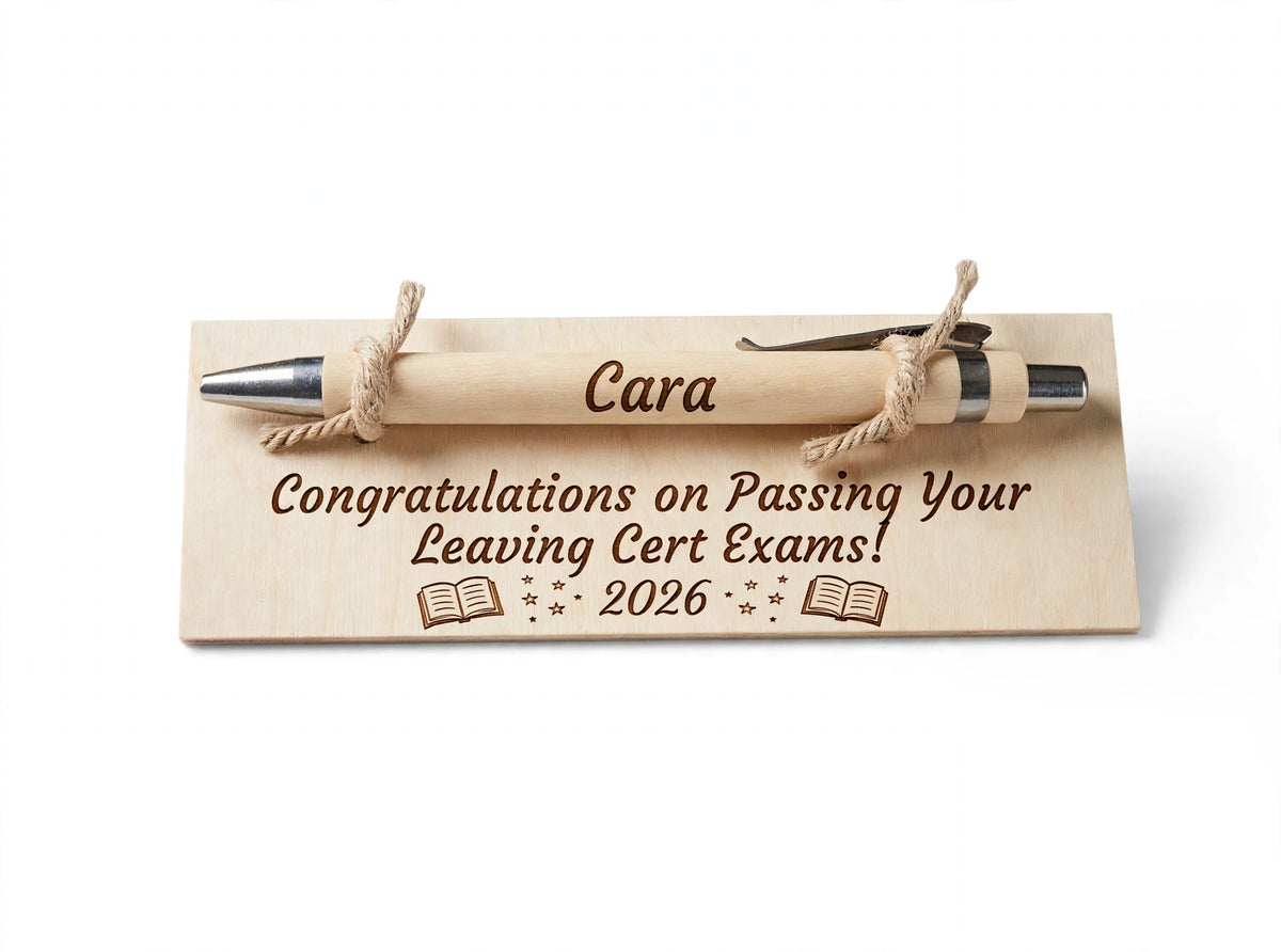 Personalised Leaving Cert Gift - Engraved Bamboo Pen & Wooden Card - Congratulations on Passing Your Leaving Cert Exams 2026