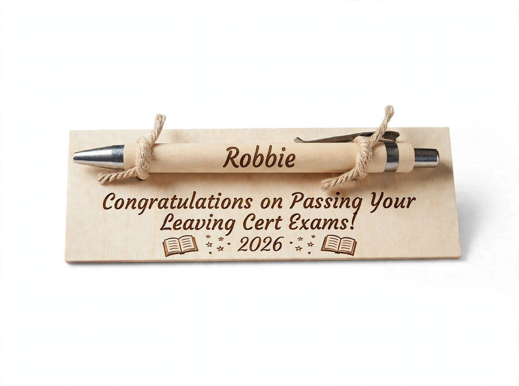 Personalised Leaving Cert Gift - Engraved Bamboo Pen & Wooden Card - Congratulations on Passing Your Leaving Cert Exams 2026