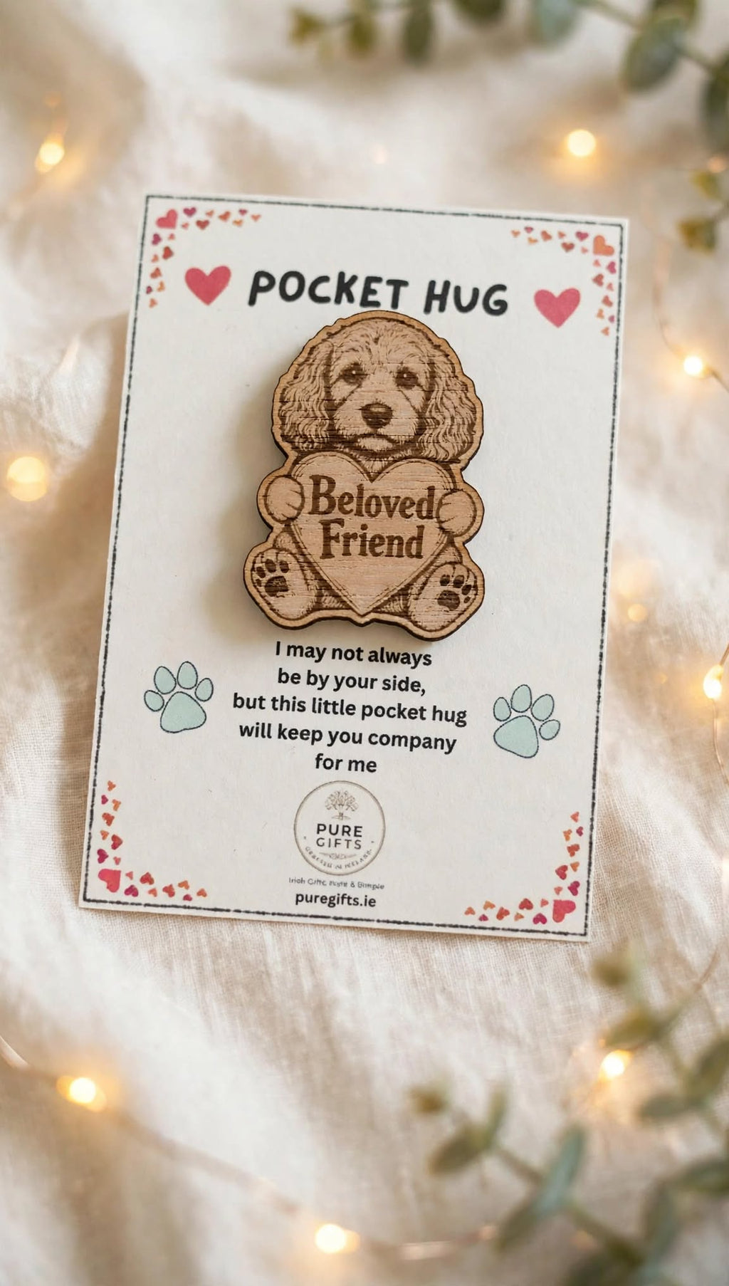 Cockapoo Pocket Hug - Beloved Friend - 50mm Laser Engraved Wooden Dog Token - Poodle / Cockerpoo Keepsake Gift