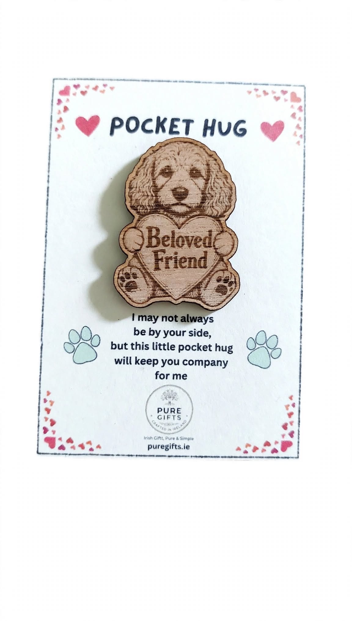 Cockapoo Pocket Hug - Beloved Friend - 50mm Laser Engraved Wooden Dog Token - Poodle / Cockerpoo Keepsake Gift