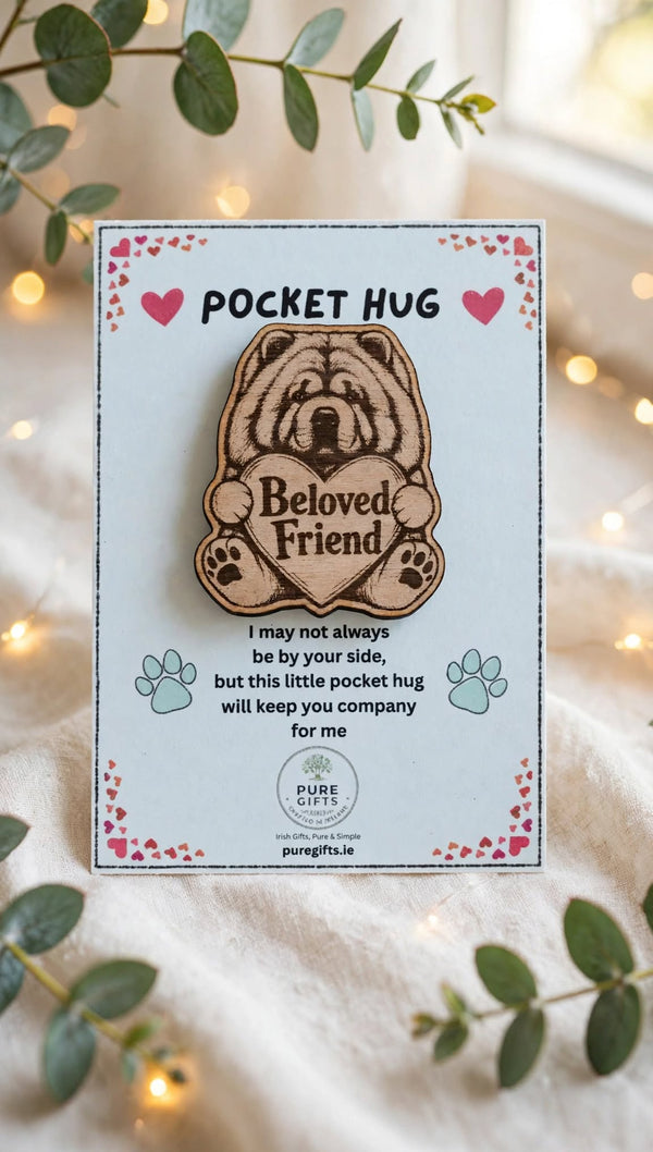 Chow Chow Pocket Hug - Beloved Friend - 50mm Laser Engraved Wooden Dog Token - Chow Chow Keepsake Gift
