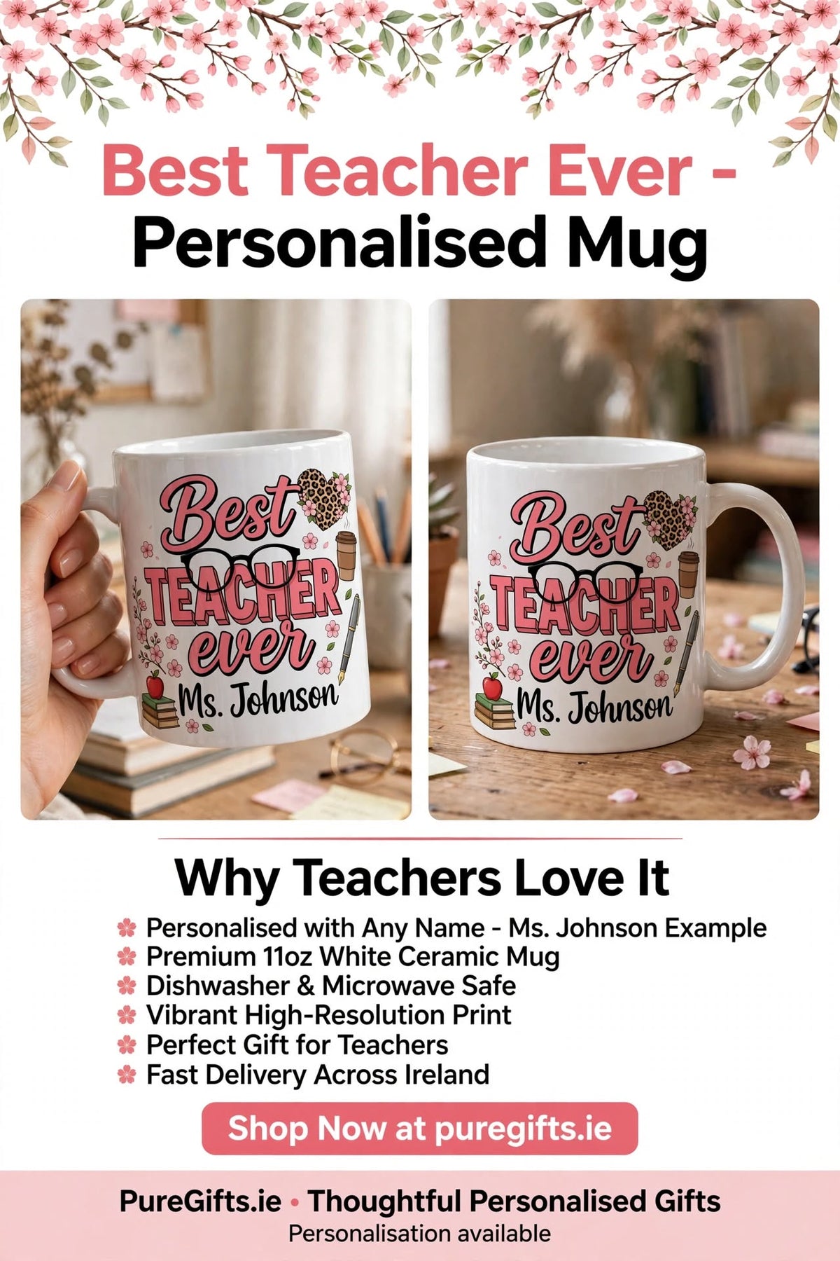 Best Teacher Ever Personalised Mug with Any Name - Teacher Thank You Gift | 11oz
