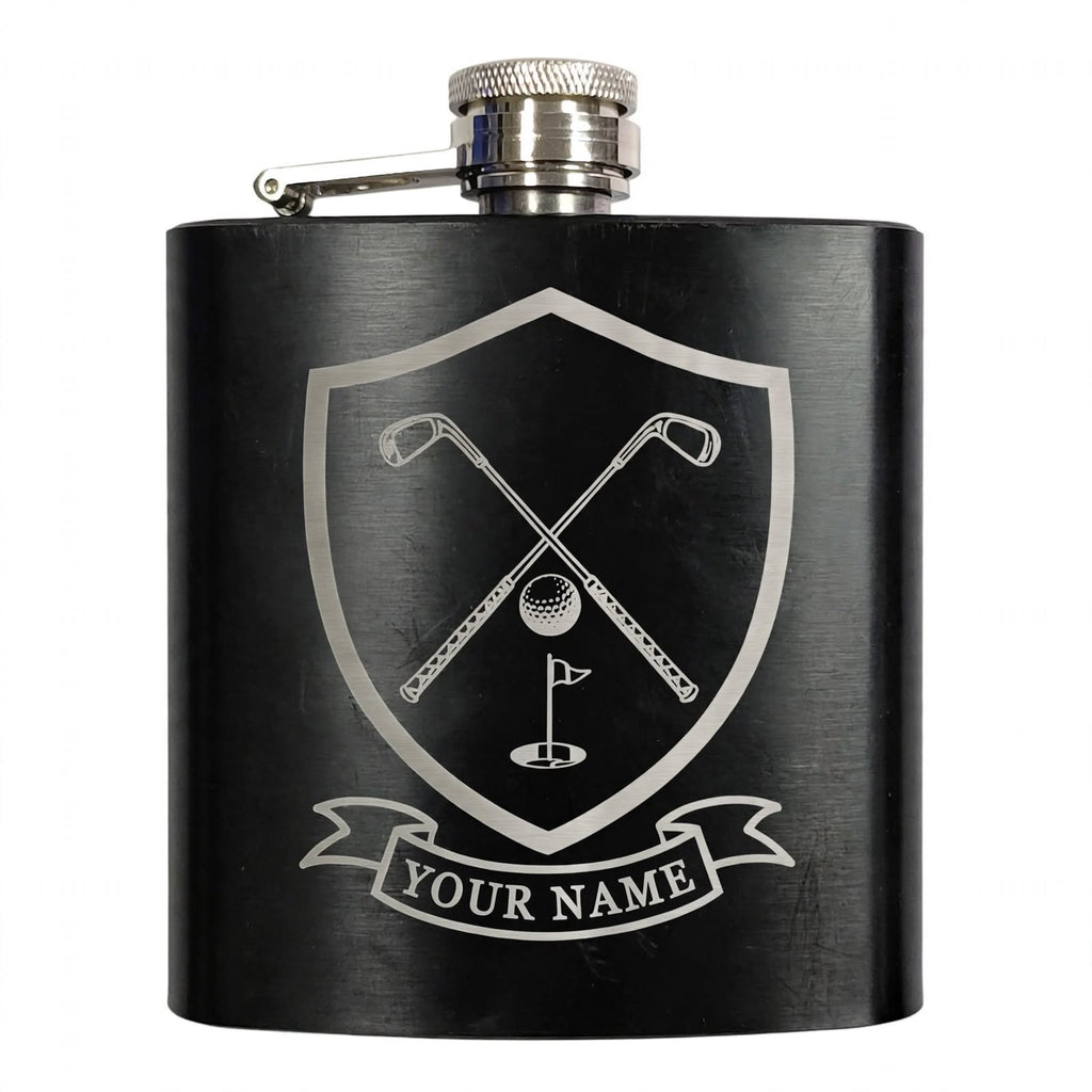 The Ultimate Personalised Golfing Gift Set. Personalised Golf Whiskey Gift Set | Custom Name Hip Flask Box | Golf Gifts for Men & Women.