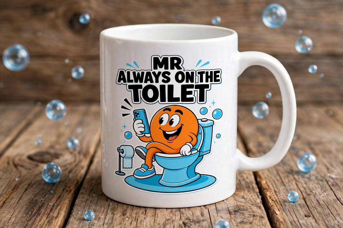 Mr Always On The Toilet Funny Mug | Hilarious Gift for Him | 11oz Ceramic Mug