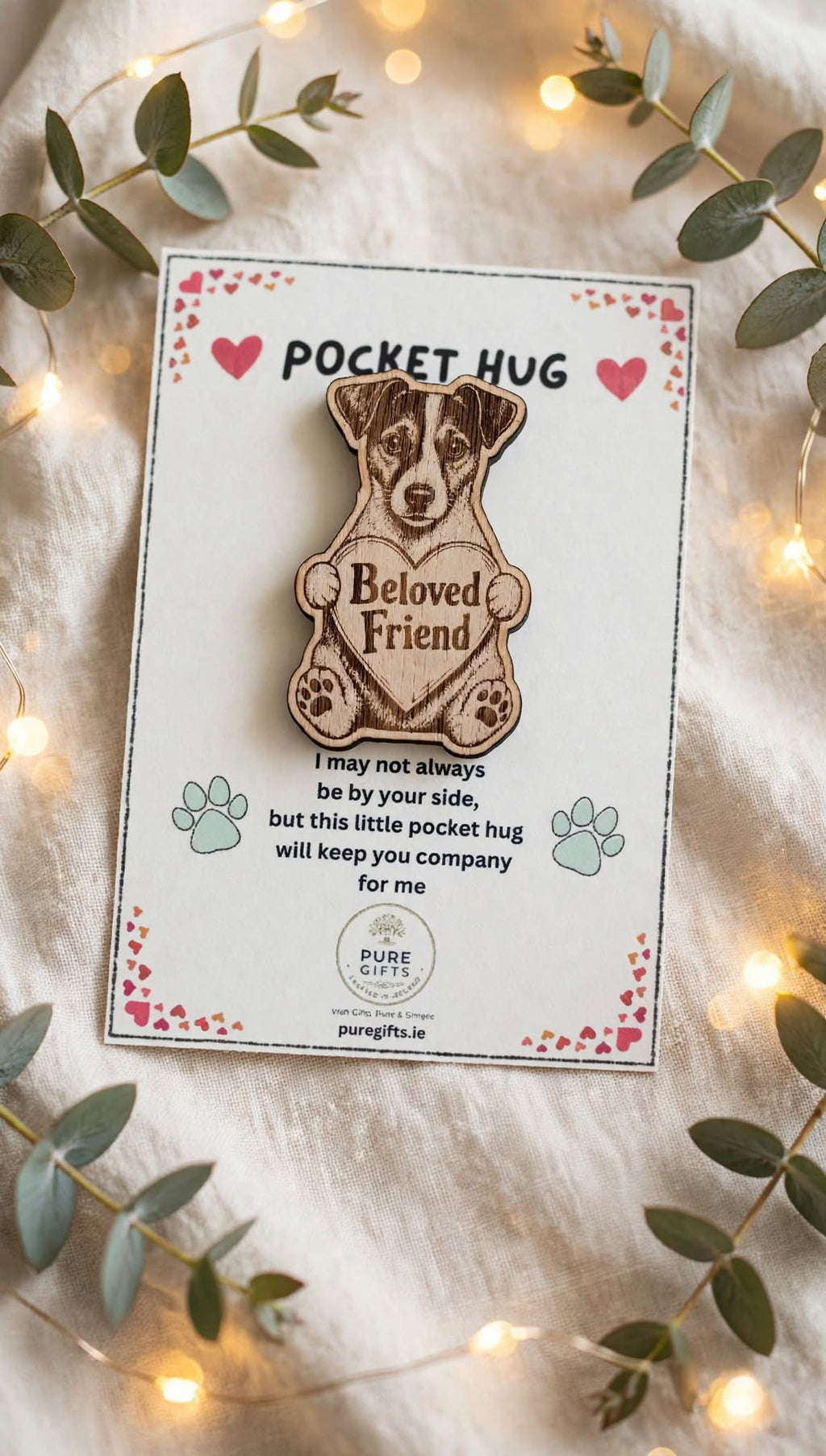 Jack Russell Pocket Hug - Beloved Friend - 50mm Laser Engraved Wooden Dog Token - Dog Lover Keepsake Gift