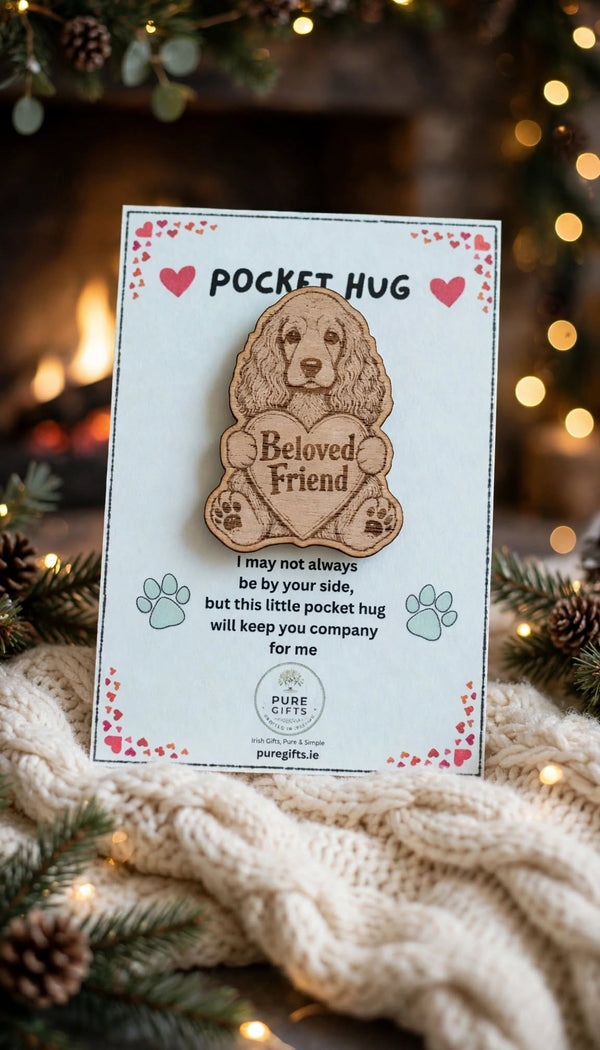 Cocker Spaniel Pocket Hug - Beloved Friend Wooden Token - 50mm Laser Engraved Dog Keepsake Gift